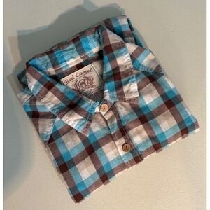 Red Camel Mens Plaid Flannel Western Long Sleeve Button Up Shirt XL Blue Brown